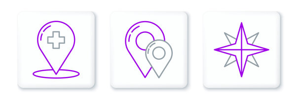 设置线风上升，位置在地球仪和地图引脚图标。向量图片下载