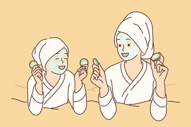 两个女孩带着卫生面膜躺在床上做水疗图片下载