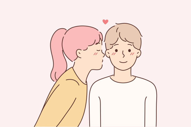 小女孩亲吻爱人的脸颊，以表达对男友的初恋图片下载