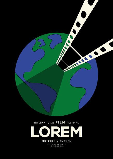 电影和电影节海报设计模板背景与电影带图片下载