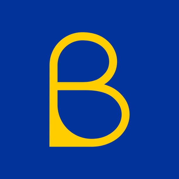 字母B排版标志设计模板元素。用于公司的标志、符号、标志、标识。黄色字母B文字t恤矢量设计上的蓝色背景。图片下载
