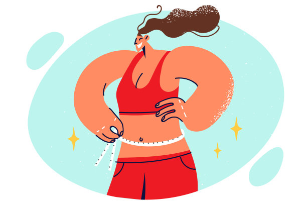 运动女性在去健身俱乐部或严格饮食后用卷尺测量腰围图片下载