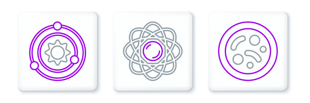 设置细菌，太阳系和原子图标。向量图片下载