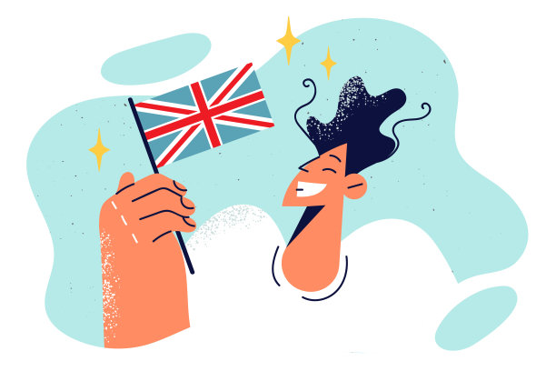 移民伦敦或在英国接受教育后微笑的男人，手持英国国旗图片下载