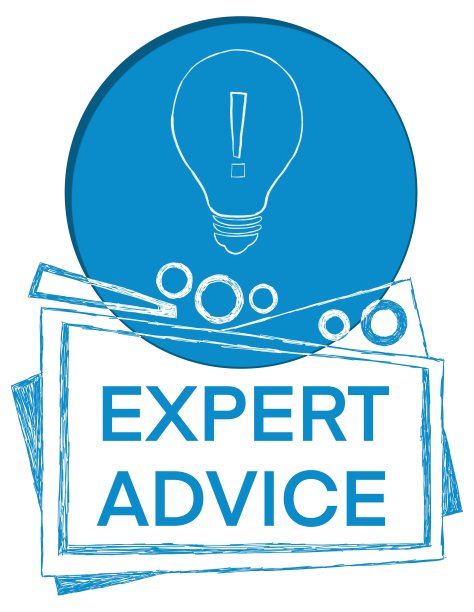 专家建议灯泡符号圆形三角形蓝色顶部文本图片下载