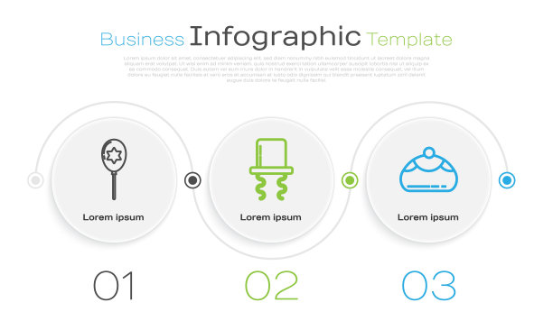 系有大卫之星缎带的气球，带有侧边的正统犹太帽子和犹太甜品面包店。业务信息图表模板。向量图片下载