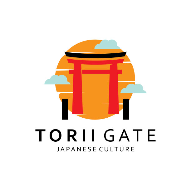 日本鸟居门标志设计矢量插图模板图片下载