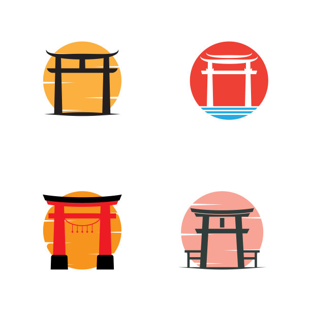 日本鸟居门标志设计矢量插图模板图片下载