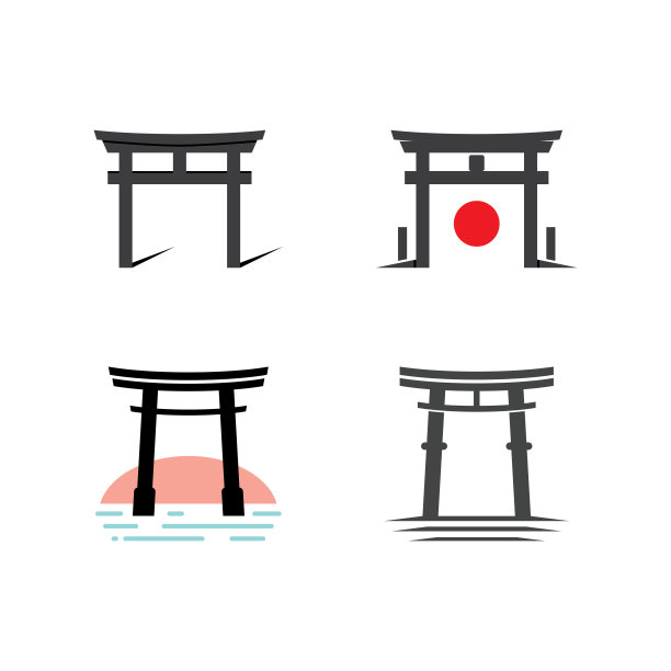 日本鸟居门标志设计矢量插图模板图片下载