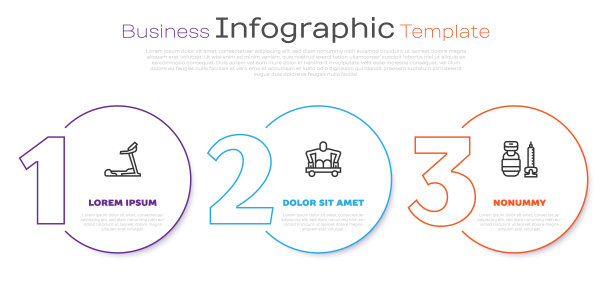 设有跑步机，无腿人坐轮椅和注射器。业务信息图表模板。向量图片下载