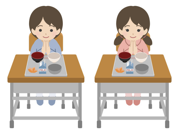 吃完学校午餐的男孩和女孩图片下载