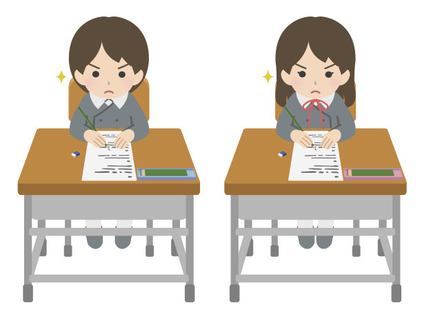 穿制服的男孩和女孩认真对待考试图片下载