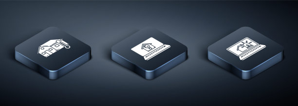 设置等距房屋温度，智能房屋和报警笔记本电脑和智能房屋和灯泡图标笔记本电脑。向量图片下载