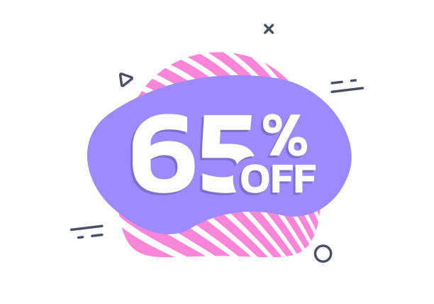 促销徽章、贴纸或标签：65%折扣液体形状设计，抽象banner模板矢量素材图片下载