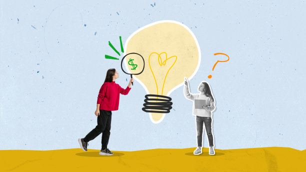 年轻员工为公司财务增长提供成功、专业的想法。当代艺术拼贴。图片下载