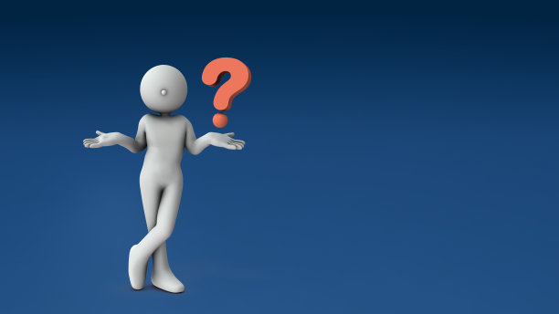 在困难的问题上放弃并耸耸肩的人。一个问号。3 d渲染。一个冷蓝色的背景。图片下载