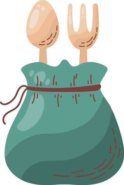 绿色袋子上的木勺和叉子图片下载