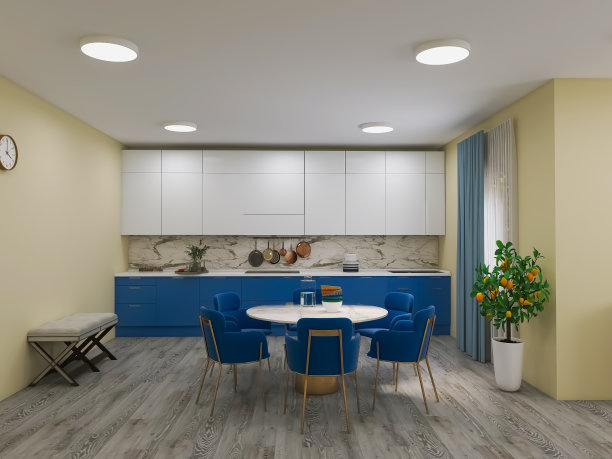 厨房设计3d渲染，3d插图图片下载