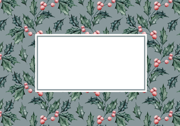 带有冬季植物的水彩横幅。冬青印刷在黑暗的背景。手绘浆果插图。模板贺卡，婚礼装饰，邀请，销售，包装。圣诞节的设计。放文字的地方。图片下载