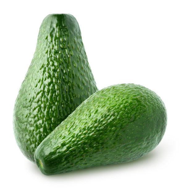 孤立的鳄梨。两个完整的鳄梨果实孤立的白色背景与剪辑路径图片下载