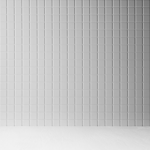 白色抽象的空白舞台，以白色的小方形瓷砖墙，灰色渐变，木地板为原型，展示化妆品产品，商品，设计，广场。现代简约风格的抽象内饰。图片下载