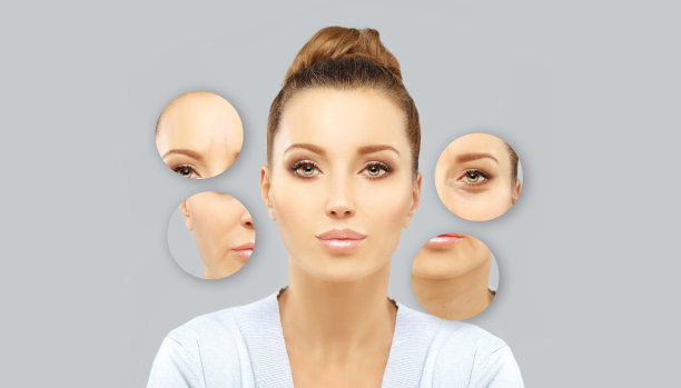 老化。成熟的女人，年轻的女人。有皮肤问题的脸。展示前后的照片图片下载