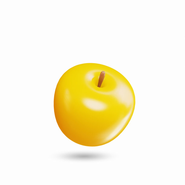 学校用品图标。黄色的苹果。三维渲染图片下载