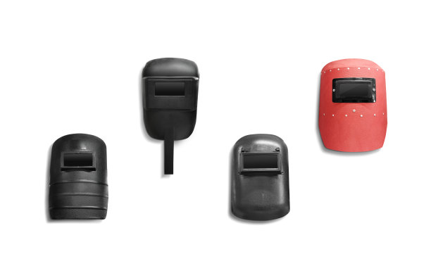 一组隔离在白色背景上的焊接面罩图片下载