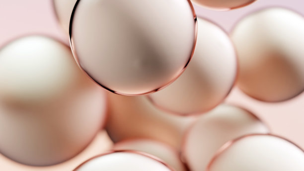 化妆品在水中的泡泡。金色的液体气泡，流体流动。胶原蛋白，原子漂浮，保湿霜，皮肤精华，维生素，美容概念，3d渲染图片下载