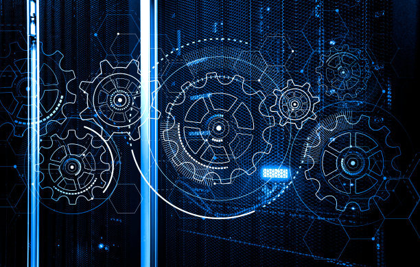 数据中心三维渲染数字控制和计算系统，数据中心超级计算机上的HUD全息图图片下载