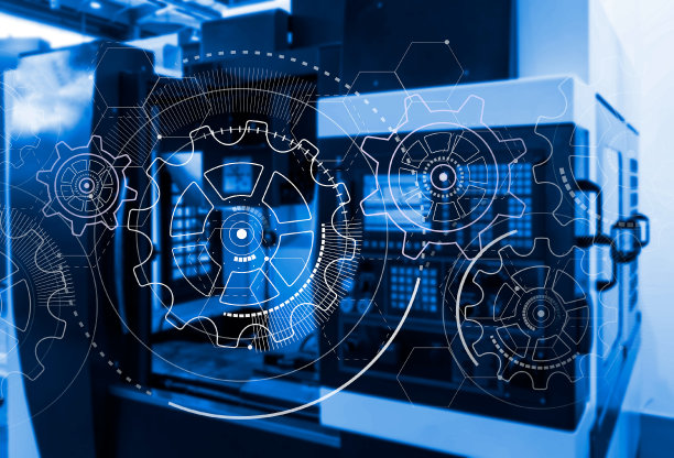 现代数控机床上的全息技术背景，工业与机械工程概念图片下载