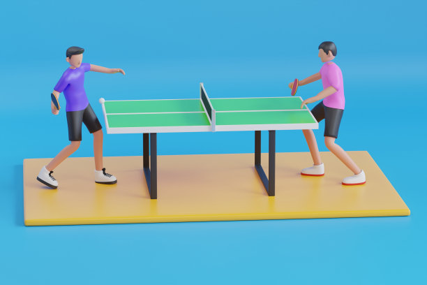两个朋友打乒乓球的3D插图。打网球，打乒乓球。乒乓球。三维演示图片下载