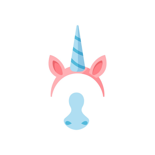 独角兽头饰和鼻子狂欢节面具，平面矢量插图孤立。图片下载