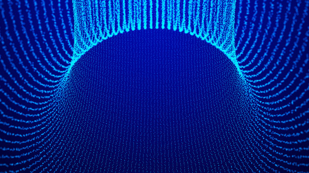 抽象隧道的点。发光粒子的梯度动态波。霓虹灯点网络。大数据。数字的背景。三维虫洞与网格结构。漩涡。3d渲染图片下载