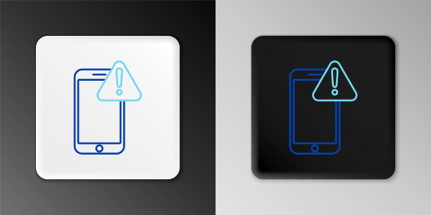 Line手机与感叹号图标隔离在灰色背景。警报消息智能手机通知。色彩缤纷的轮廓概念。向量图片下载