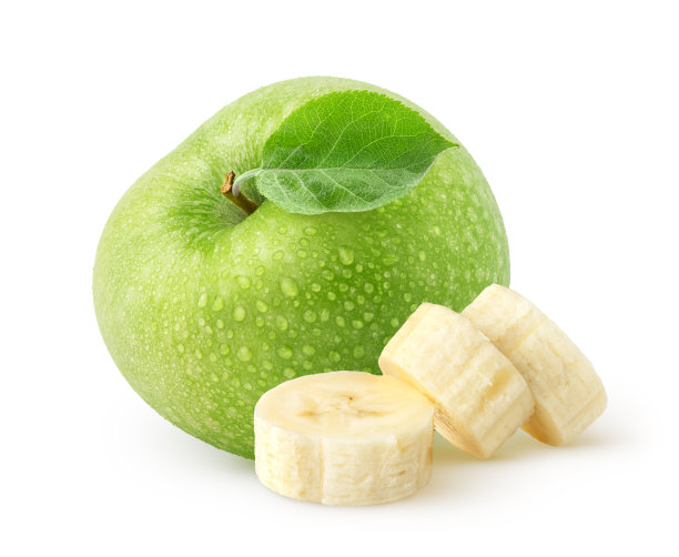 孤立的水果。香蕉和苹果隔离在白色背景与剪辑路径图片下载