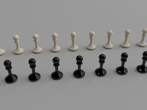 黑棋和白棋棋子彼此面对。孤立在白色背景上。3d库存照片图片下载