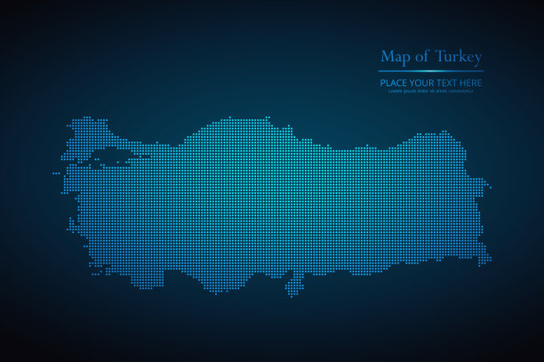 矢量虚线风格地图的土耳其在深蓝色的背景图片下载
