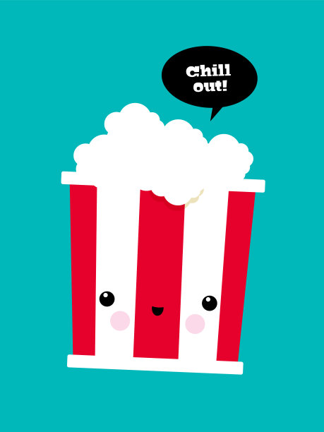 矢量插图川合有趣的爆米花与语音泡沫，冷静下来图片下载