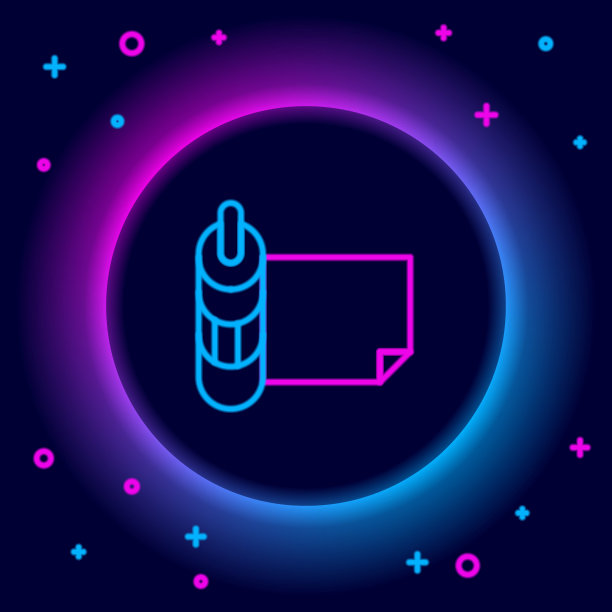 发光的霓虹线卷纸图标孤立的黑色背景。色彩缤纷的轮廓概念。向量图片下载