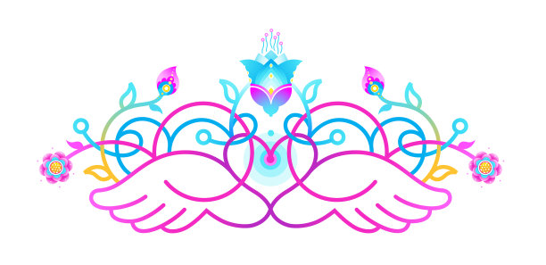 荧光徽章与心脏翅膀花卉图片下载