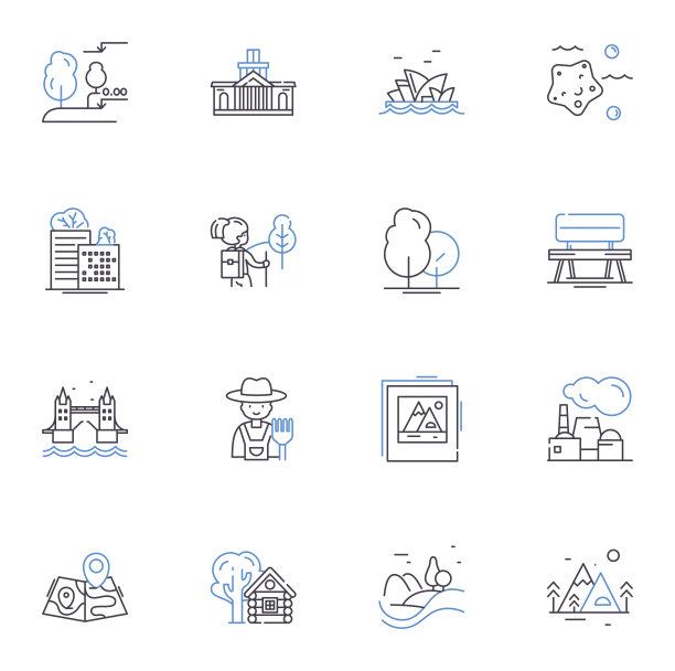 质朴的魅力线图标集合。过时的，复古的，风化的，心疼的，老化的，永恒的，怀旧的矢量和线性插图。温馨，家常，温馨的轮廓标志设置图片下载