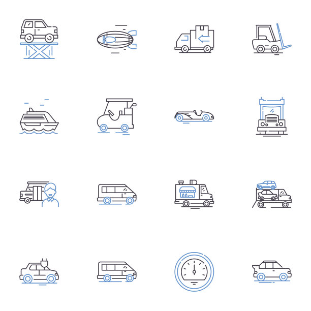 运输线路图标集合。导航，划独木舟，远足，划桨，公园，小径，野生动物矢量和线性插图。湖泊，露营，生存大纲标志设置图片下载