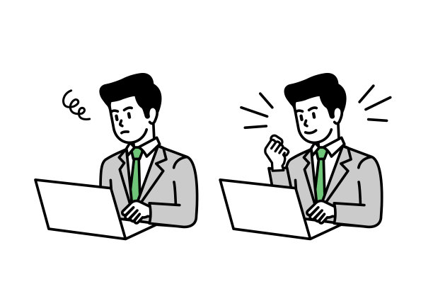 一个忧心忡忡的商人和一个解决了问题的商人的插图图片下载