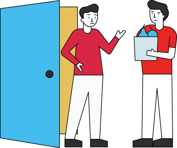 快递员把水果包裹送到门口。图片下载