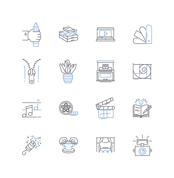 熟练的工匠线条图标收集。熟练，工匠，专家，人才，创意，工艺，独创性矢量和线性插图。精通，能力，精密轮廓标志集图片下载