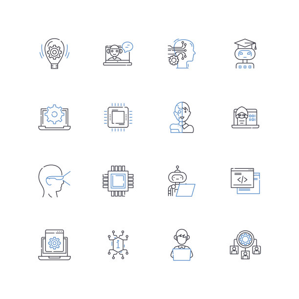 博学的头脑线条图标收集。智力，智慧，知识，洞察力，专业知识，敏锐度，精明的矢量和线性插图。辉煌，匠心，锐利的轮廓标志设置图片下载