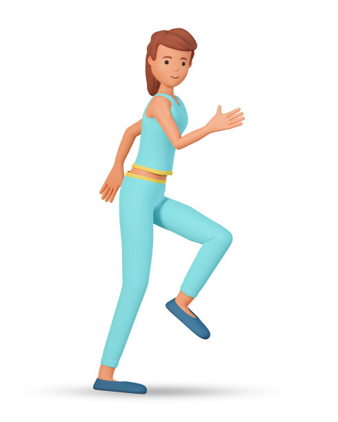 年轻女子在运动服做运动锻炼3d插图孤立的白色背景。3d女性角色做健身运动图片下载