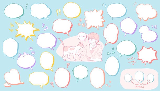 一套彩色的喜剧演讲泡沫手绘和流行艺术风格。图片下载