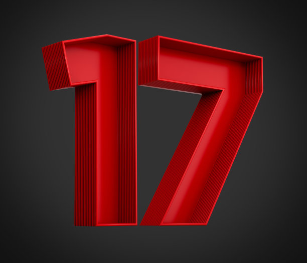 三维插图的红色数字17或17内阴影图片下载